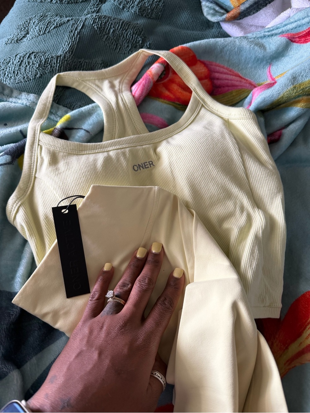 Oner Active Butter Yellow Soft Motion Racerback Sports Bra — Biker Shorts